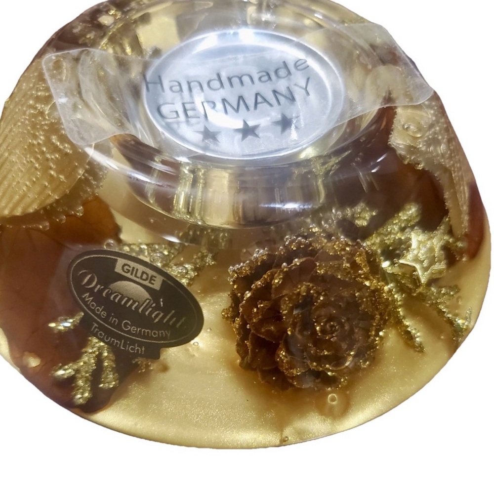 🔥🏷️Gilde Dreamlight Glass Tealight Candle Holiday Gold 4.5" Made In German